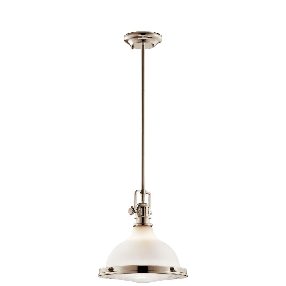 Kichler 43765PN Hatteras Bay 12" 1 Light Pendant with Satin Etched White With Clear Fresnel Lens in Polished Nickel in Polished Nickel